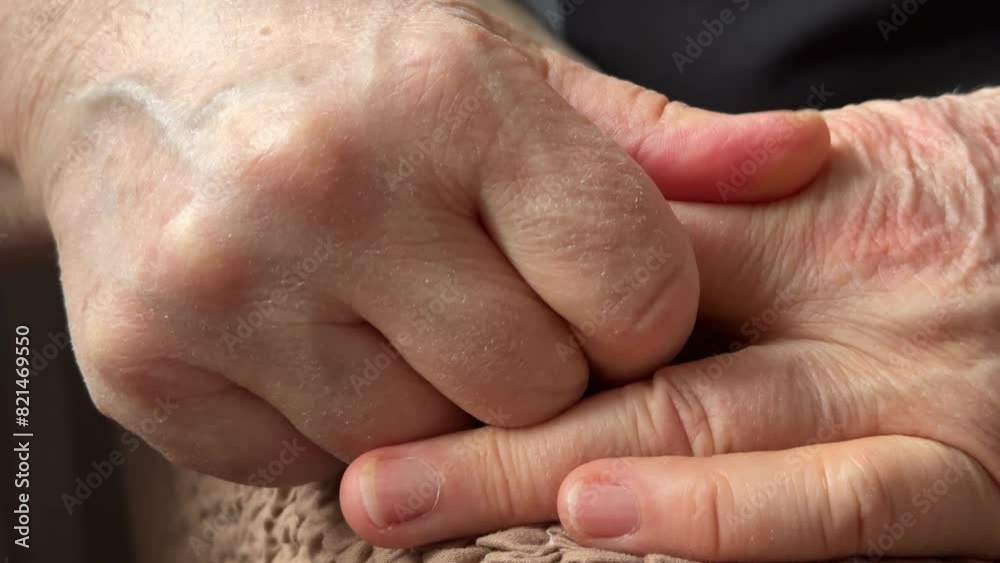 An unfamiliar elderly woman sitting in an armchair makes herself a hand massage with a massager, presses on specific places on the bones of the arm and skin. Health maintenance and Promotion Program An unfamiliar elderly woman sitting in an armchair makes herself a hand massage with a massager, presses on specific places on the bones of the arm and skin. Health maintenance and Promotion Program