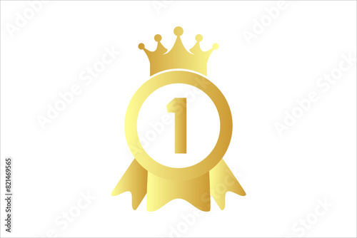 Flat number first one winner achievement champion award label logo template design illustration