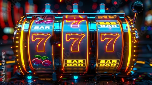 Front view of a minimal slot machine made with Ai generative technology