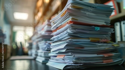 A pile of papers and documents made with Ai generative technology