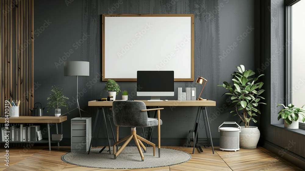 Modern Interior Design: Home Office Frame Mockup, ISO A Paper Size Modern Interior Design: Home Office Frame Mockup, ISO A Paper Size