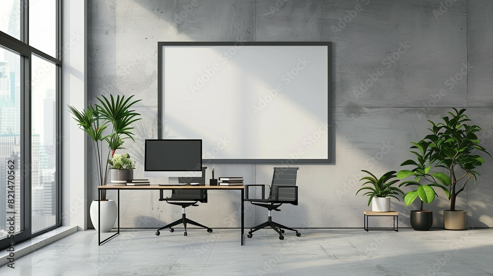 Frame Mockup, ISO A Paper Size: Home Office Wall Poster Frame Mockup, ISO A Paper Size: Home Office Wall Poster