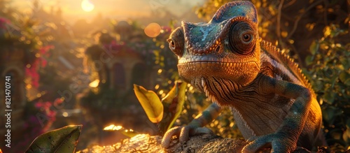 Chameleon Archaeologist Uncovers Ancient History Under Golden Hour Light