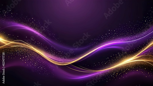 Dark purple luxury background with shiny gold wave lines