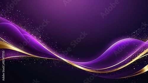 Dark purple luxury background with shiny gold wave lines