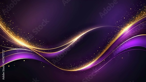 Dark purple luxury background with shiny gold wave lines