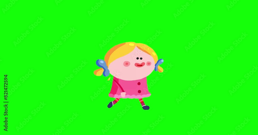 Kid character 3 girl walking cartoon animation greenbox. Happy smiling child – a part of kids serie seamless loop animated human. Kid character 3 girl walking cartoon animation greenbox. Happy smiling child – a part of kids serie seamless loop animated human.