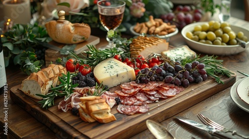 servingware decor  chic charcuterie platter adorned with antique-style serving tools and rustic touches  ideal for any timeless event