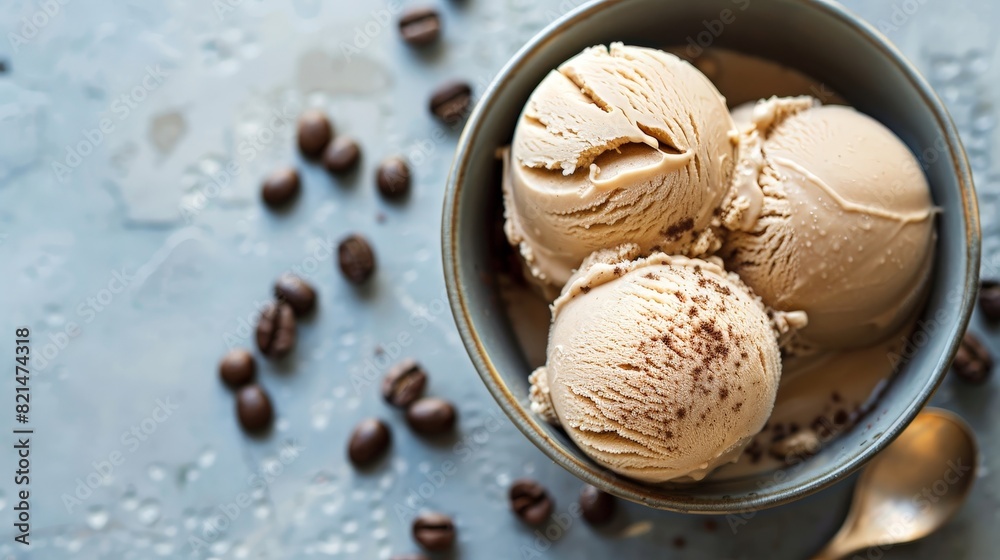 bowl of ice cream with copy space, national coffee ice cream day 