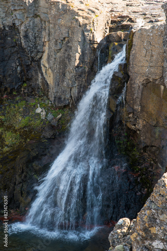 Beautiful waterfall in river Kleifaa in Patreksfjordur in Iceland