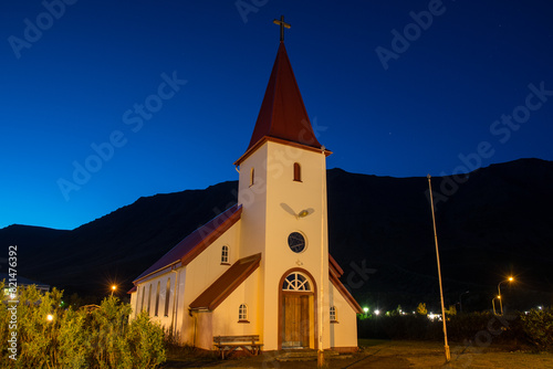 Church of village of Flateyri in the westfjords of Iceland
