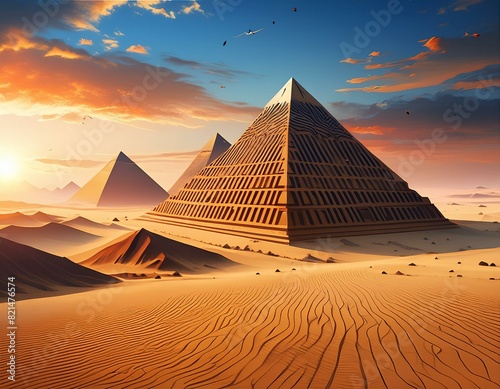 egyptian pyramids on the background of the desert sands created with the help of artificial intelligence photo
