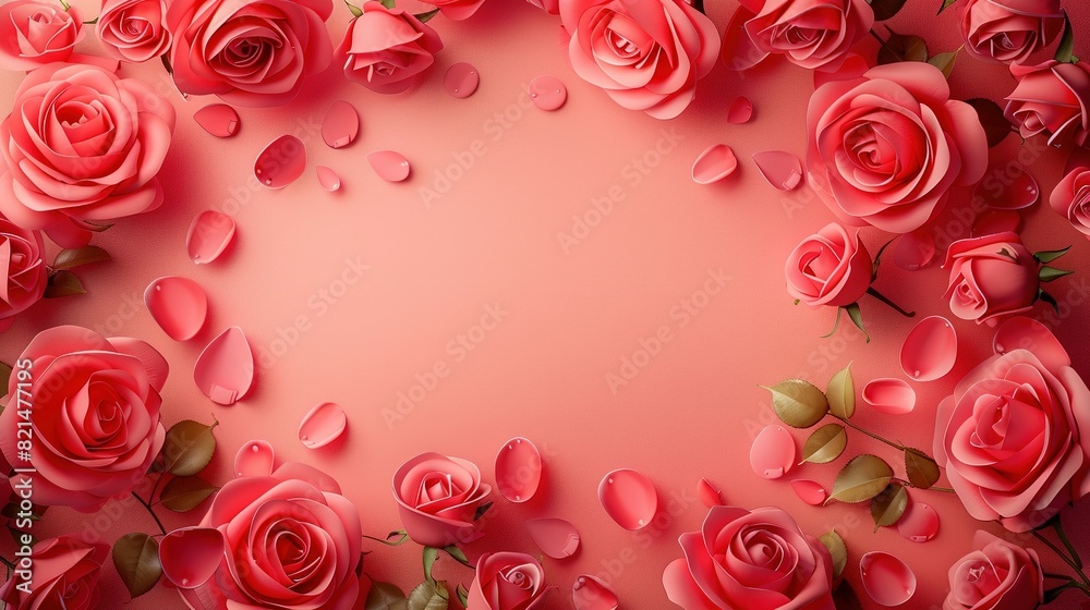 Rose Flower Background: Wedding Invitations and Holiday Cards, Top View Empty Space