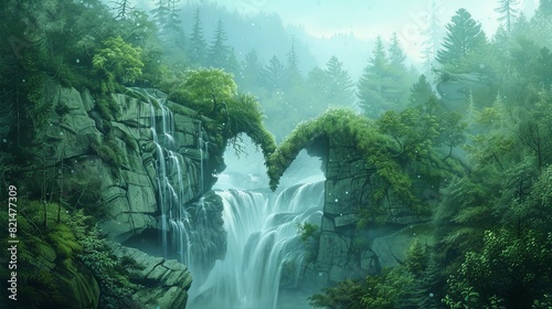 Waterfall in a lush green jungle for nature or travel themed designs