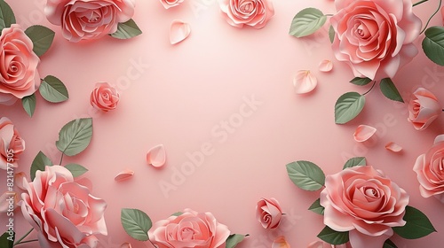 Wedding Invitations and Holiday Cards: Rose Flower Background, Top View Empty Space