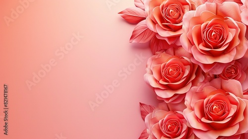 AI-Generated Rose Flower Background for Wedding Invitations: Top View with Empty Space