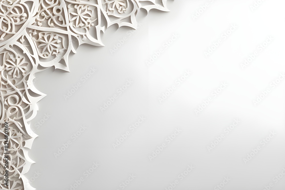 Fototapeta premium Islamic Arabic Arabesque Ornament Border Luxury Abstract White Background with Copy Space for Text