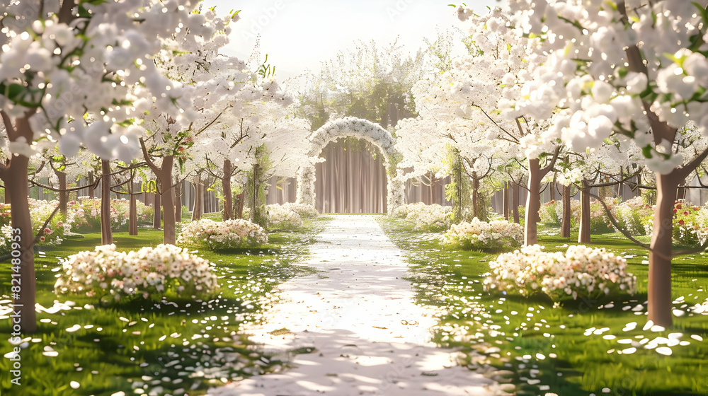transparent object amidst lush greenery and clear blue sky, a white tree stands tall beside a wooden fence, while a white flower adds a pop of color to the scene transparent object amidst lush greenery and clear blue sky, a white tree stands tall beside a wooden fence, while a white flower adds a pop of color to the scene