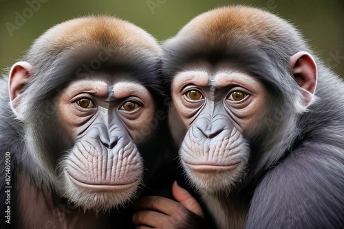 Retrato profesional de dos monos mirando a cámara  photo