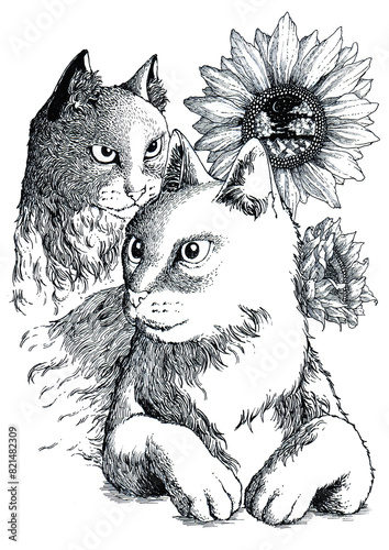 Slika na platnu two cats drawn by me, inspired in my kitties and by the surrealism art