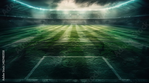 Soccer field texture background. Football field texture background. Generative AI © JovialFox