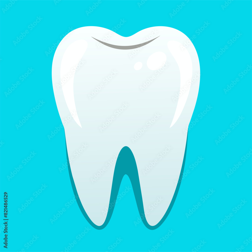 A solitary white tooth with a smiling expression placed against a blue backdrop A solitary white tooth with a smiling expression placed against a blue backdrop