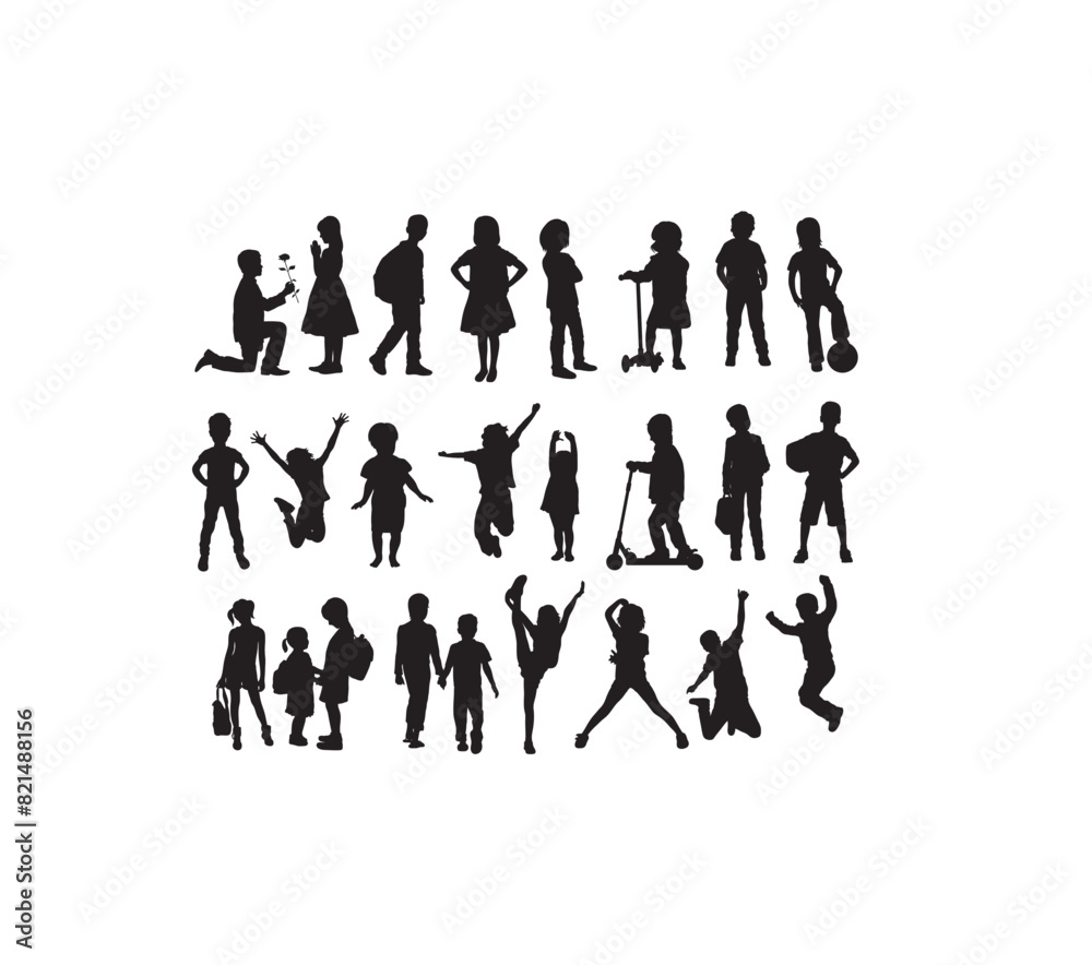Children Activity Silhouettes. art vector design Children Activity Silhouettes. art vector design