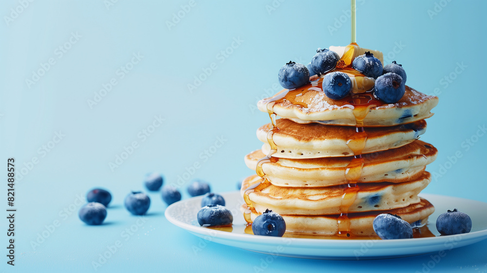 Stack of Pancakes Topped With Blueberries and Syrup Stack of Pancakes Topped With Blueberries and Syrup