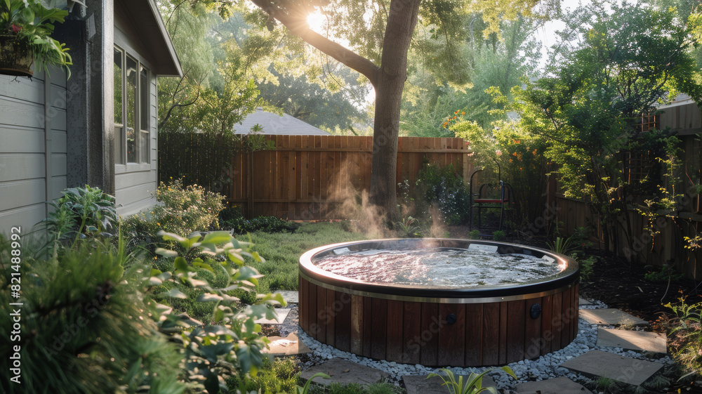 Backyard cold plunge tank in residential backyard Backyard cold plunge tank in residential backyard