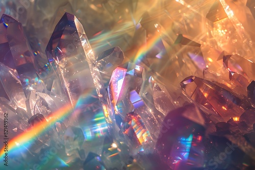 rainbow colored prismatic crystal background, light beams and reflections