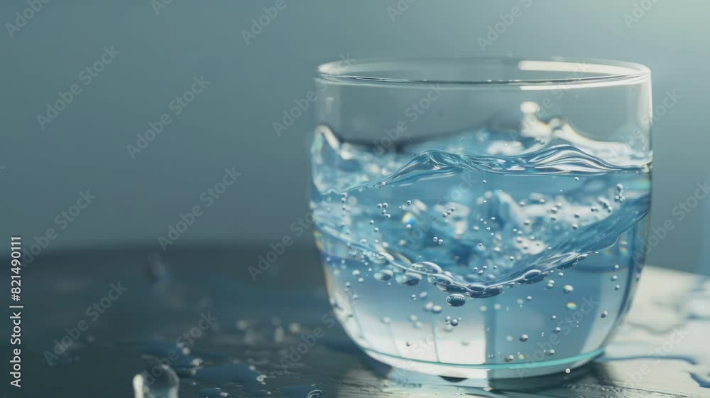 glass cup filled with ice water on the table . seamless looping time-lapse virtual video Animation Background.