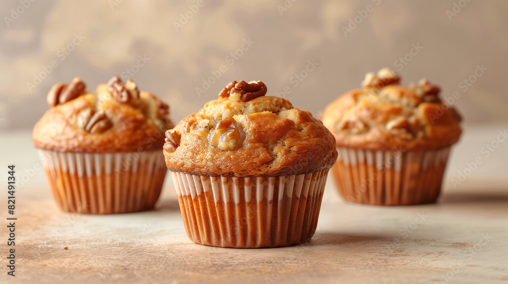 Group of Banana Nut Muffins on Table