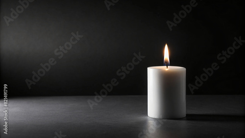 A single flame flicker in the darkness  casting a warm glow