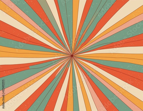 Retro groovy sun background. Colorful 60s and 70s circular stripes style  illustration design