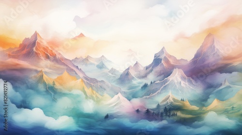 illustration watercolor mountains multicolored wallpaper background