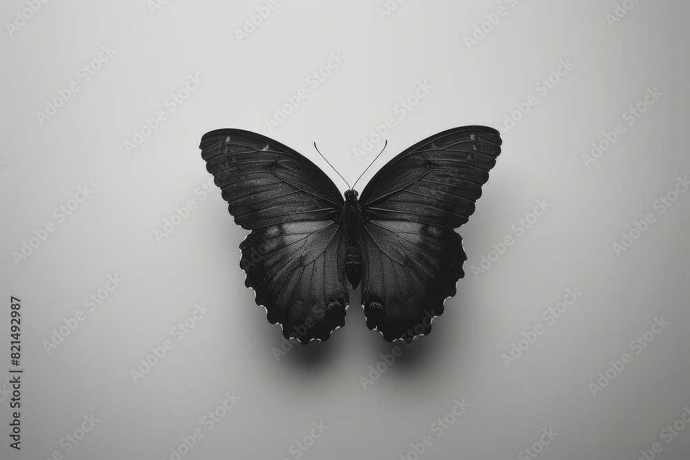 Obraz premium Metamorphosis in Monochrome: A Minimalist Exploration of Change. Black butterfly