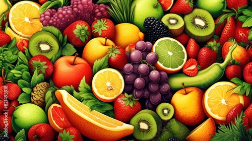 illustration of summer fruits and vegetables background