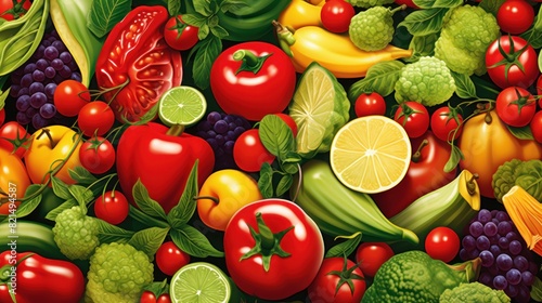 illustration of summer fruits and vegetables background