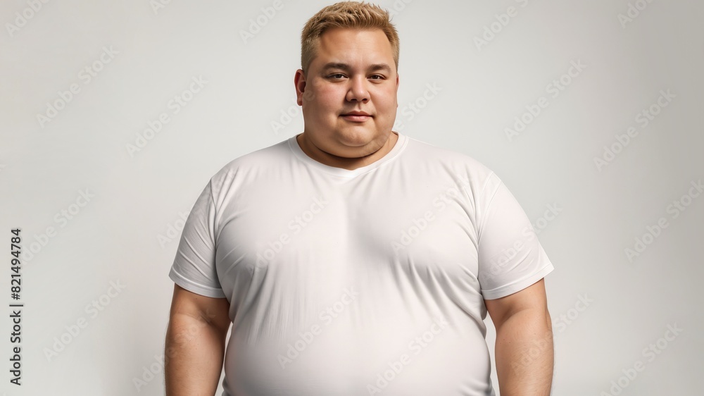 Fat man in T-shirt on light background Fat man in T-shirt on light background
