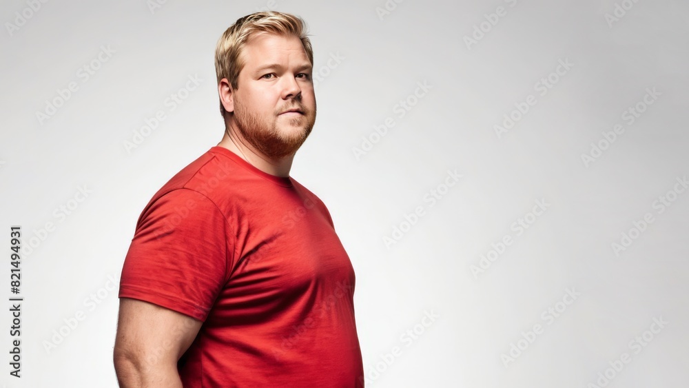 Fat man in T-shirt on light background Fat man in T-shirt on light background
