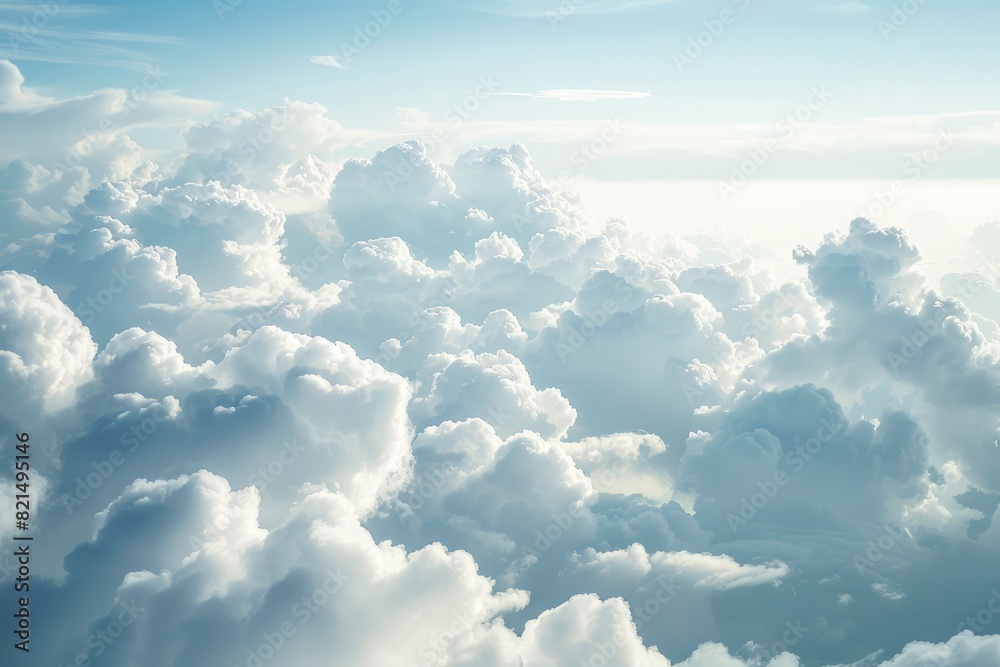 High nature view large white clouds on soft sky background in the morning, View of white cloudy on the plane - generative ai High nature view large white clouds on soft sky background in the morning, View of white cloudy on the plane - generative ai
