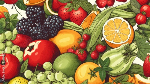 illustration of summer fruits and vegetables background