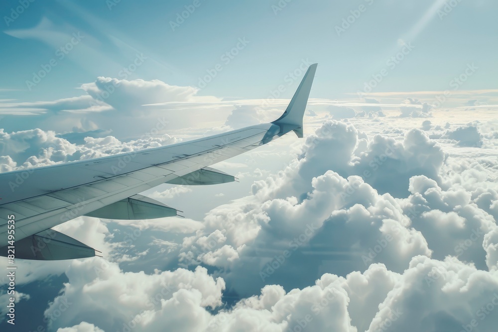 High nature view large white clouds on soft sky background in the morning, View of white cloudy on the plane - generative ai High nature view large white clouds on soft sky background in the morning, View of white cloudy on the plane - generative ai