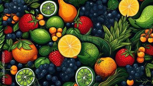 illustration of summer fruits and vegetables background