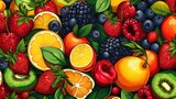 illustration of summer fruits and vegetables background
