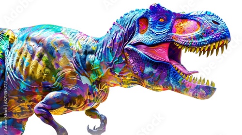 Abstract of Tyrannosaurus rex or T-rex dinosaur portrait in Cretaceous period with multi colored colorful isolated on clean png background  Vibrant bright  with Generative AI.