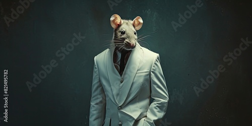 Hybrid human-mouse, rat in white coat, embodies surreal charm. Captivating art for those who cherish whimsy and imagination. 🐭🧥 #SurrealArt #WhimsicalCharm photo