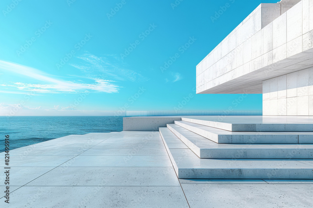 Fototapeta premium Concrete steps and buildings on the square,Empty architectural background. 