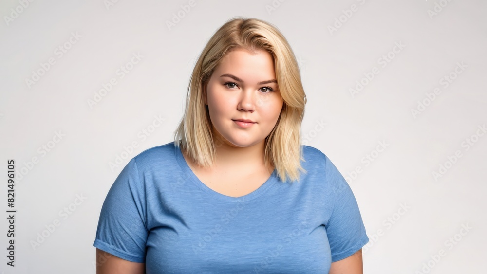 Chubby blonde woman on a light isolated background Chubby blonde woman on a light isolated background