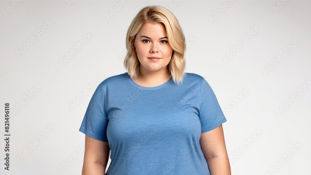 Chubby blonde woman on a light isolated background Chubby blonde woman on a light isolated background